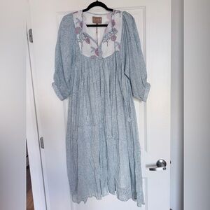 CLARA The Label Women’s Cotton Gauze Midi Dress with Embroidered Floral Yoke